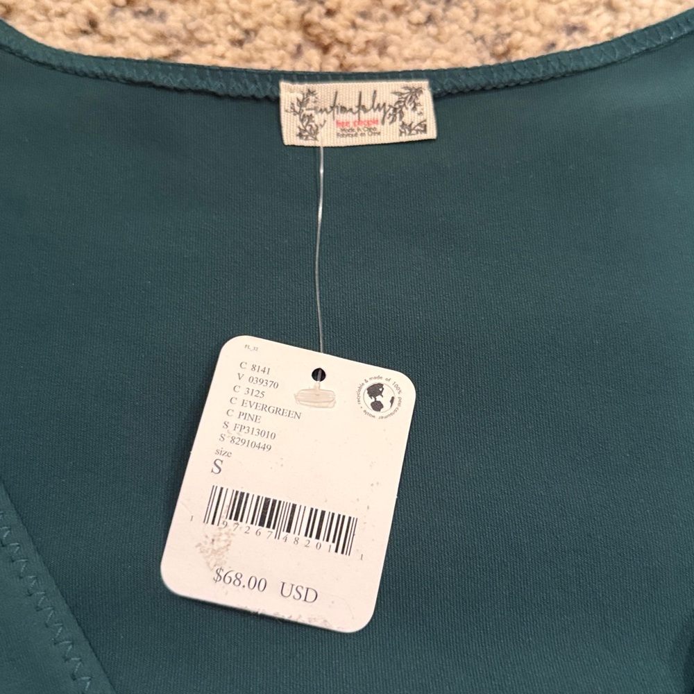 NWT Free People Intimately Puff Sleeve Bodysuit. Deep green - Picture 3 of 3